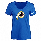 Women's Washington Redskins Blue Logo V neck T-Shirt FengYun