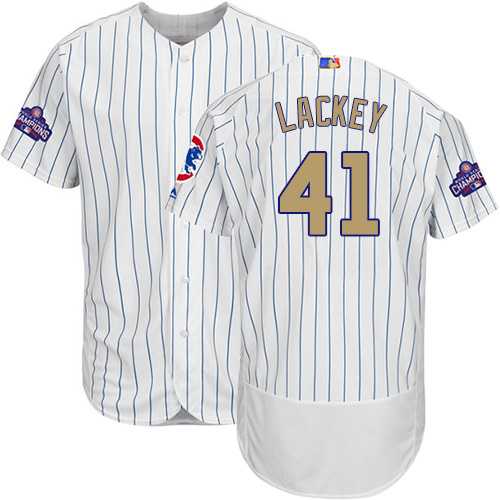 Chicago Cubs #41 John Lackey White World Series Champions Gold Program Flexbase Stitched Jersey DingZhi,We sell and wholesale Chicago Cubs #41 John Lackey White World Series Champions Gold Program Flexbase Stitched Jersey DingZhi on line form chian!