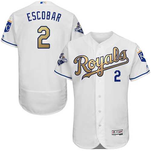 Kansas City Royals #2 Alcides Escobar White 2015 World Series Champions Gold Program Flexbase Stitched Jersey DingZhi,We sell and wholesale Kansas City Royals #2 Alcides Escobar White 2015 World Series Champions Gold Program Flexbase Stitched Jersey DingZhi on line form chian!