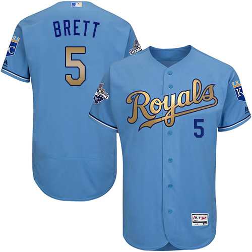 Kansas City Royals #5 George Brett Light Blue 2015 World Series Champions Gold Program Flexbase Stitched Jersey DingZhi,We sell and wholesale Kansas City Royals #5 George Brett Light Blue 2015 World Series Champions Gold Program Flexbase Stitched Jersey DingZhi on line form chian!