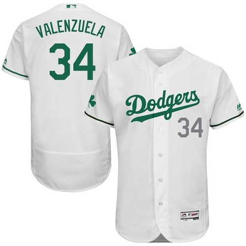 Los Angeles Dodgers #34 Fernando Valenzuela White St. Patrick's Day Flexbase Jerse,We sell and wholesale Los Angeles Dodgers #34 Fernando Valenzuela White St. Patrick's Day Flexbase Jerse on line form chian!