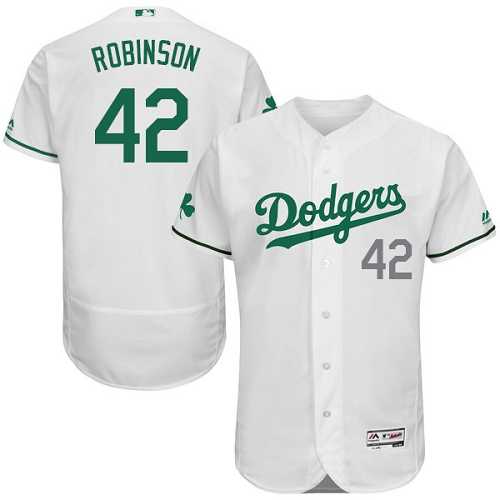 Los Angeles Dodgers #42 Jackie Robinson White St. Patrick's Day Flexbase Jerse,We sell and wholesale Los Angeles Dodgers #42 Jackie Robinson White St. Patrick's Day Flexbase Jerse on line form chian!