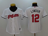 Women Cleveland Indians #12 Francisco Lindor White Mother's Day New Cool Base Jersey,baseball caps,new era cap wholesale,wholesale hats