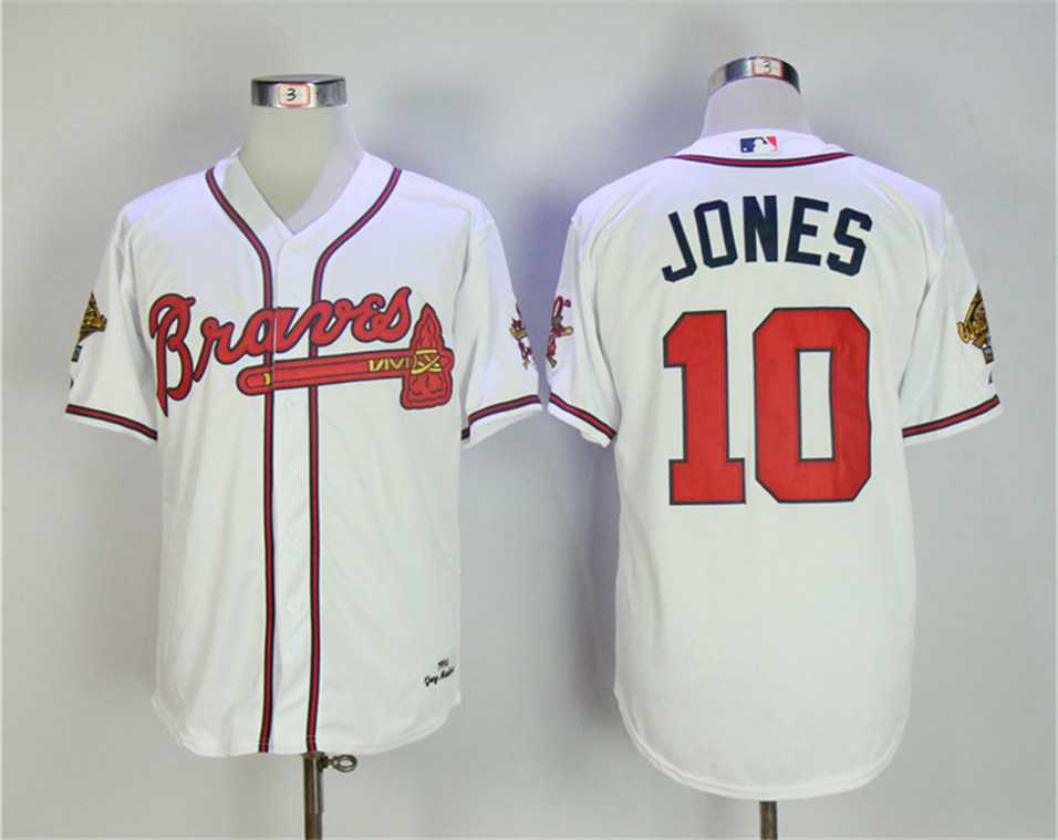 Atlanta Braves #10 Chipper Jones White 1995 Throwback Jersey,We sell and wholesale Atlanta Braves #10 Chipper Jones White 1995 Throwback Jersey on line form chian!
