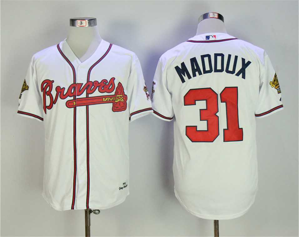Atlanta Braves #31 Greg Maddux White 1995 Throwback Jersey,We sell and wholesale Atlanta Braves #31 Greg Maddux White 1995 Throwback Jersey on line form chian!