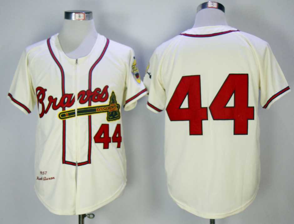 Atlanta Braves #44 Hank Aaron Cream 1957 Mitchell & Ness Stitched Jerseys,We sell and wholesale Atlanta Braves #44 Hank Aaron Cream 1957 Mitchell & Ness Stitched Jerseys on line form chian!