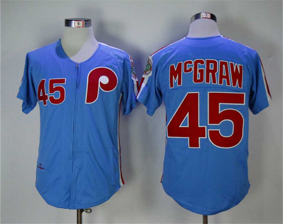 Philadelphia Phillies #45 Tug McGraw Blue 1983 Throwback Stitched Jerseys,We sell and wholesale Philadelphia Phillies #45 Tug McGraw Blue 1983 Throwback Stitched Jerseys on line form chian!