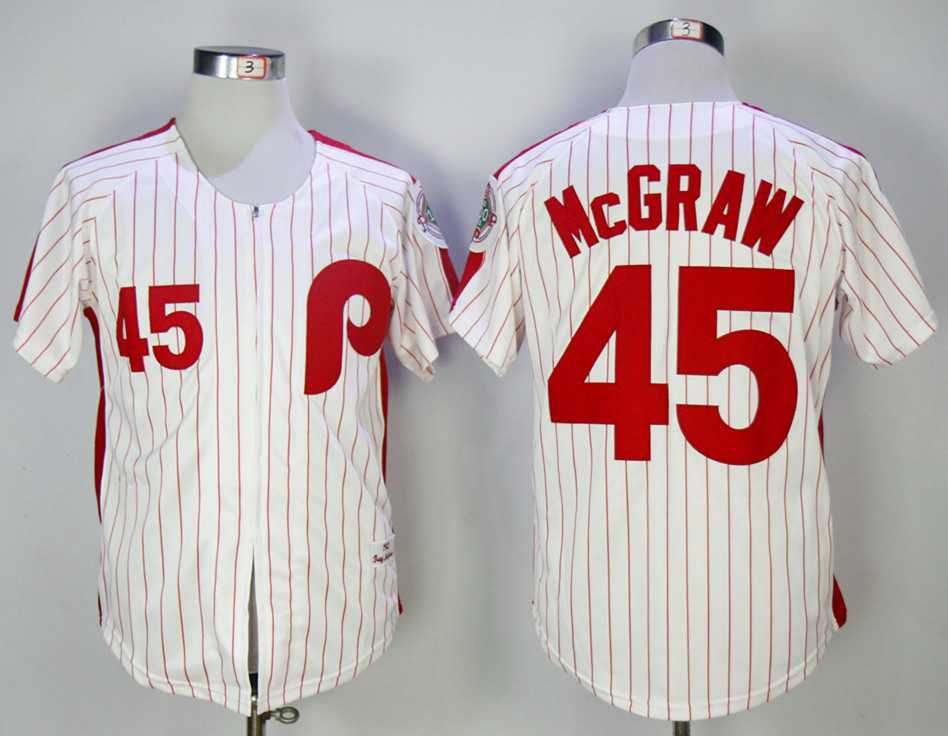Philadelphia Phillies #45 Tug McGraw White 1983 Mitchell & Ness Stitched Jerseys,We sell and wholesale Philadelphia Phillies #45 Tug McGraw White 1983 Mitchell & Ness Stitched Jerseys on line form chian!