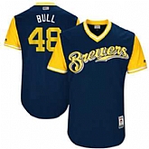 Milwaukee Brewers #48 Jared Hughes Bull Majestic Navy 2017 Players Weekend Jersey JiaSu,baseball caps,new era cap wholesale,wholesale hats