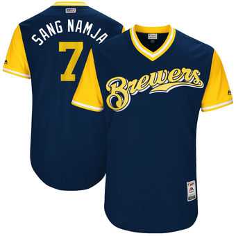Milwaukee Brewers #7 Eric Thames Sang Namja Majestic Navy 2017 Players Weekend Jersey JiaSu,We sell and wholesale Milwaukee Brewers #7 Eric Thames Sang Namja Majestic Navy 2017 Players Weekend Jersey JiaSu on line form chian!