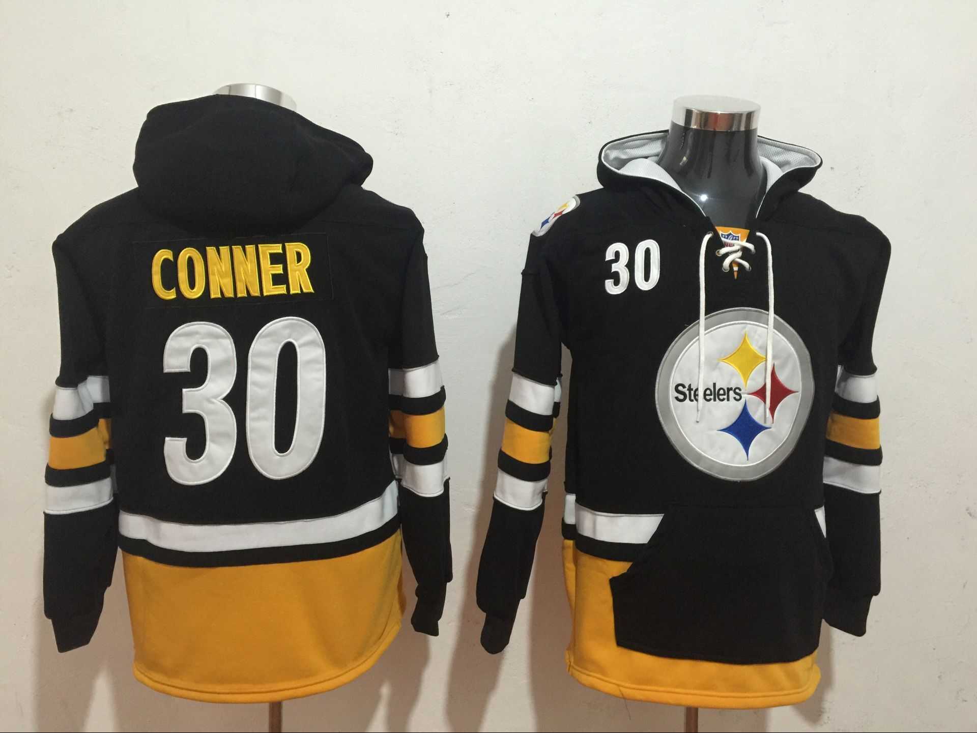 Pittsburgh Steelers 30 James Conner Black All Stitched Hooded Sweatshirt,We sell and wholesale Pittsburgh Steelers 30 James Conner Black All Stitched Hooded Sweatshirt on line form chian!