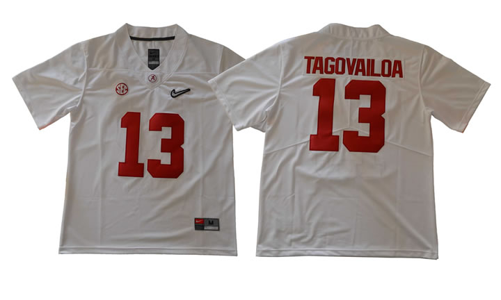Alabama Crimson Tide #13 Tua Tagovailoa White With Diamond Logo College Football Jersey,We sell and wholesale Alabama Crimson Tide #13 Tua Tagovailoa White With Diamond Logo College Football Jersey on line form chian!