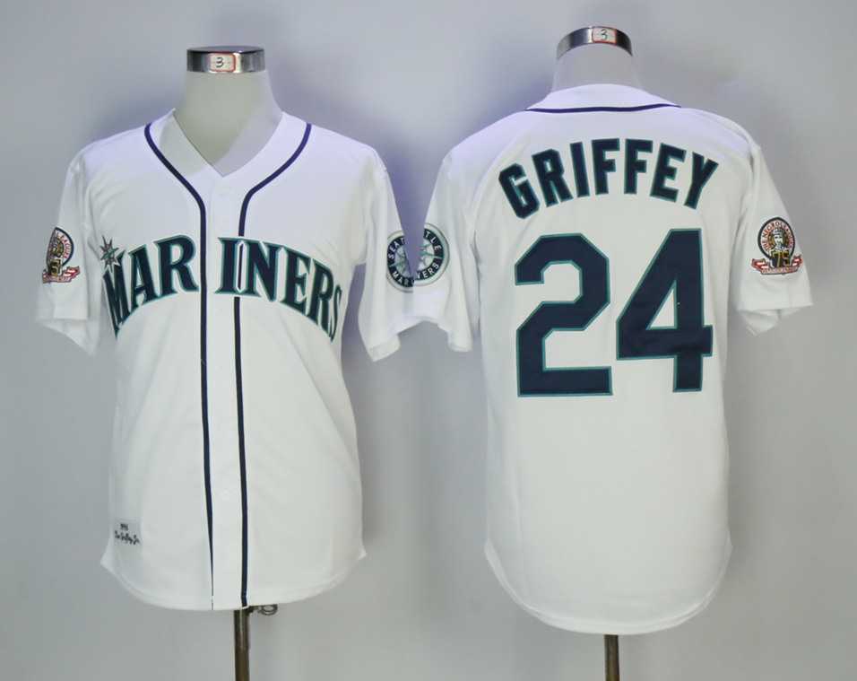 Mariners 24 Ken Griffey Jr. White 1995 Throwback baseball Jerseys,We sell and wholesale Mariners 24 Ken Griffey Jr. White 1995 Throwback baseball Jerseys on line form chian!