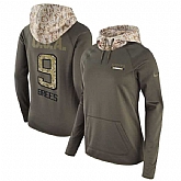 Women Nike Saints 9 Drew Brees Olive Salute To Service Pullover Hoodie,baseball caps,new era cap wholesale,wholesale hats
