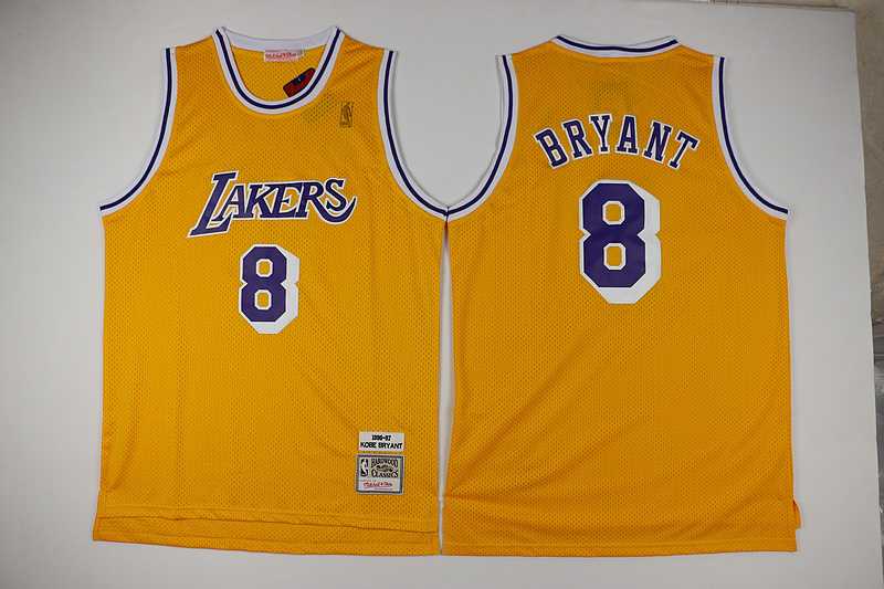 Nike Los Angeles Lakers #8 Kobe Bryant Yellow 1996-97 Hardwood Classics Jersey,We sell and wholesale Nike Los Angeles Lakers #8 Kobe Bryant Yellow 1996-97 Hardwood Classics Jersey on line form chian!