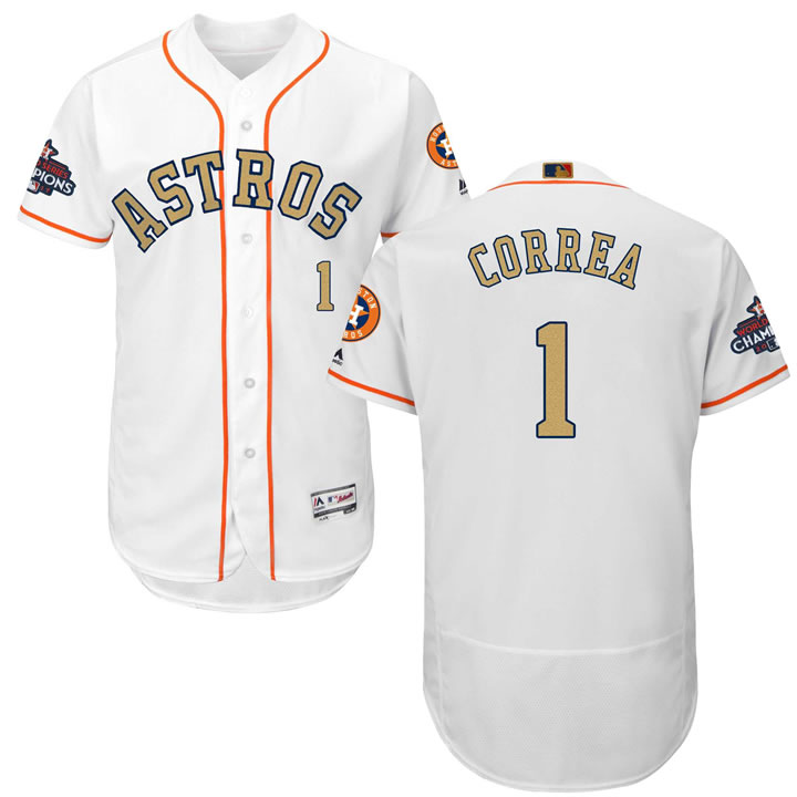 Astros #1 Carlos Correa White 2018 Gold Program Flexbase Jersey,We sell and wholesale Astros #1 Carlos Correa White 2018 Gold Program Flexbase Jersey on line form chian!