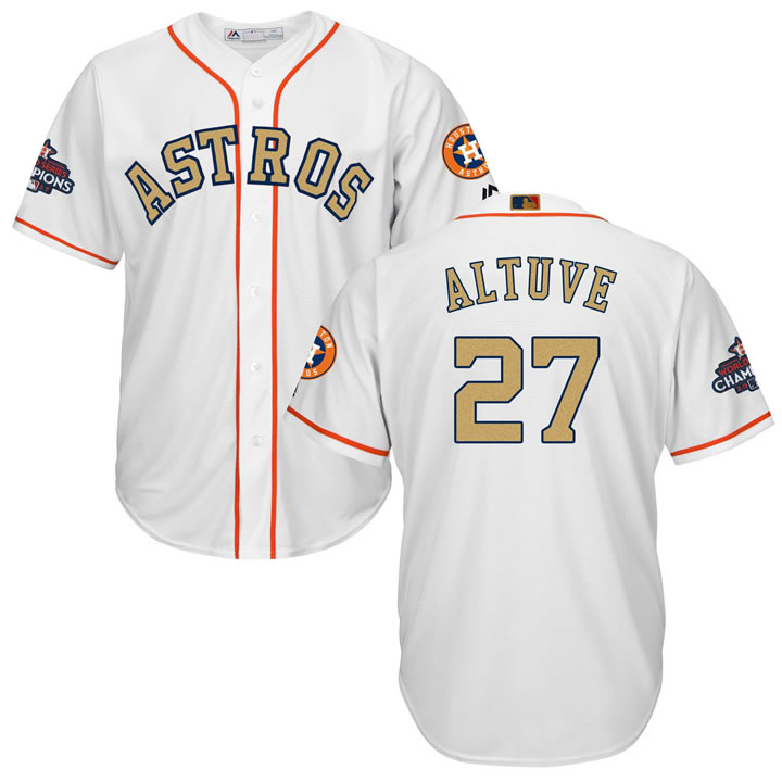 Astros #27 Jose Altuve White 2018 Gold Program Cool Base Jersey,We sell and wholesale Astros #27 Jose Altuve White 2018 Gold Program Cool Base Jersey on line form chian!