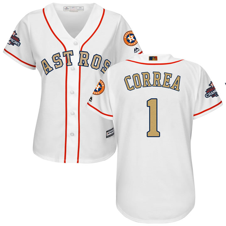 Women Astros #1 Carlos Correa White 2018 Gold Program Cool Base Jersey,We sell and wholesale Women Astros #1 Carlos Correa White 2018 Gold Program Cool Base Jersey on line form chian!