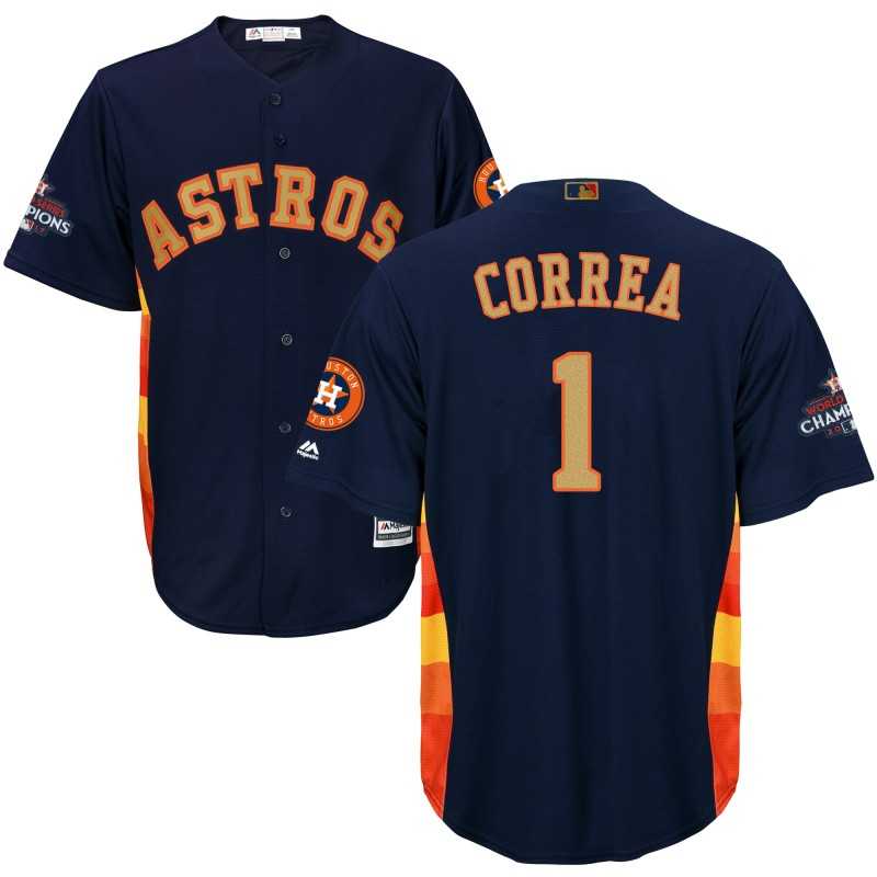 Youth Astros #1 Carlos Correa Navy 2018 Gold Program Cool Base Jersey,We sell and wholesale Youth Astros #1 Carlos Correa Navy 2018 Gold Program Cool Base Jersey on line form chian!