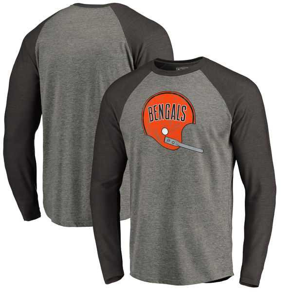Cincinnati Bengals NFL Pro Line by Fanatics Branded Throwback Logo Big & Tall Long Sleeve Tri-Blend Raglan T-Shirt - Gray Black,We sell and wholesale Cincinnati Bengals NFL Pro Line by Fanatics Branded Throwback Logo Big & Tall Long Sleeve Tri-Blend Raglan T-Shirt - Gray Black on line form chian!