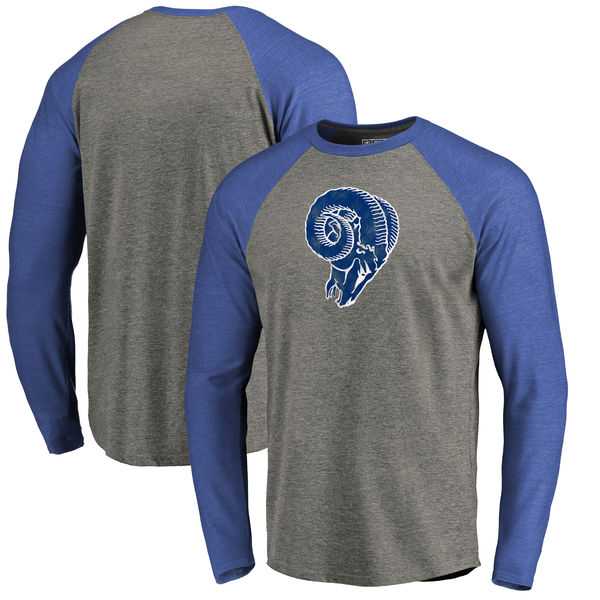 Los Angeles Rams NFL Pro Line by Fanatics Branded Throwback Logo Big & Tall Long Sleeve Tri-Blend Raglan T-Shirt - GrayRoyal,We sell and wholesale Los Angeles Rams NFL Pro Line by Fanatics Branded Throwback Logo Big & Tall Long Sleeve Tri-Blend Raglan T-Shirt - GrayRoyal on line form chian!