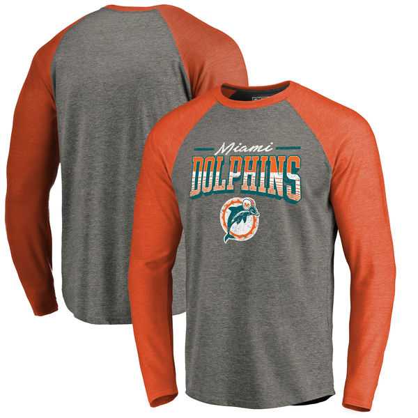 Miami Dolphins NFL Pro Line by Fanatics Branded Throwback Collection Season Ticket II Long Sleeve Tri-Blend Raglan T-Shirt - Heather Gray Orange,We sell and wholesale Miami Dolphins NFL Pro Line by Fanatics Branded Throwback Collection Season Ticket II Long Sleeve Tri-Blend Raglan T-Shirt - Heather Gray Orange on line form chian!