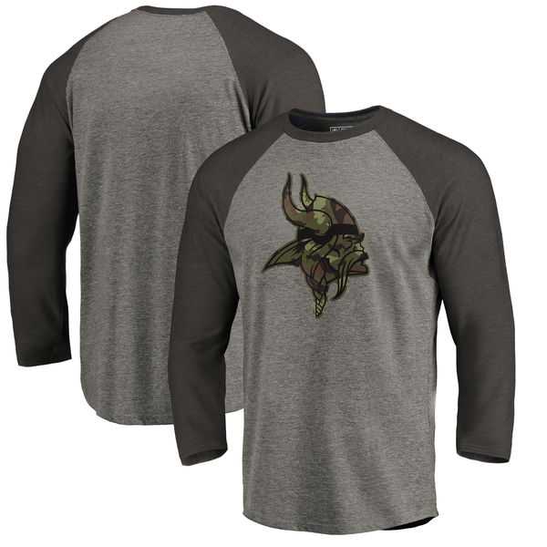 Minnesota Vikings NFL Pro Line by Fanatics Branded Black Gray Tri Blend 34 Sleeve T Shirt,We sell and wholesale Minnesota Vikings NFL Pro Line by Fanatics Branded Black Gray Tri Blend 34 Sleeve T Shirt on line form chian!