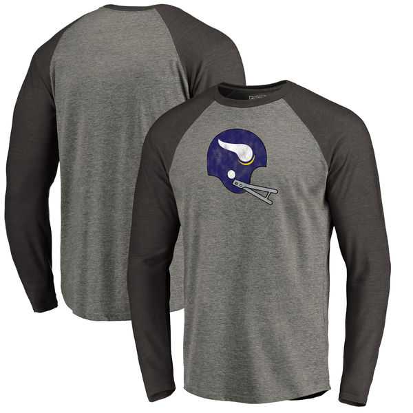 Minnesota Vikings NFL Pro Line by Fanatics Branded Throwback Logo Big & Tall Long Sleeve Tri-Blend Raglan T-Shirt - Gray Black,We sell and wholesale Minnesota Vikings NFL Pro Line by Fanatics Branded Throwback Logo Big & Tall Long Sleeve Tri-Blend Raglan T-Shirt - Gray Black on line form chian!