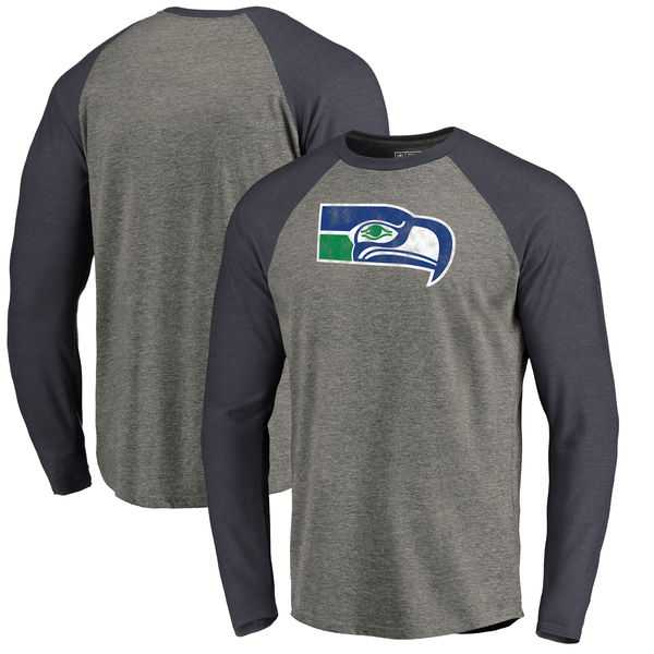Seattle Seahawks NFL Pro Line by Fanatics Branded Throwback Logo Big & Tall Long Sleeve Tri-Blend Raglan T-Shirt - Gray College Navy,We sell and wholesale Seattle Seahawks NFL Pro Line by Fanatics Branded Throwback Logo Big & Tall Long Sleeve Tri-Blend Raglan T-Shirt - Gray College Navy on line form chian!