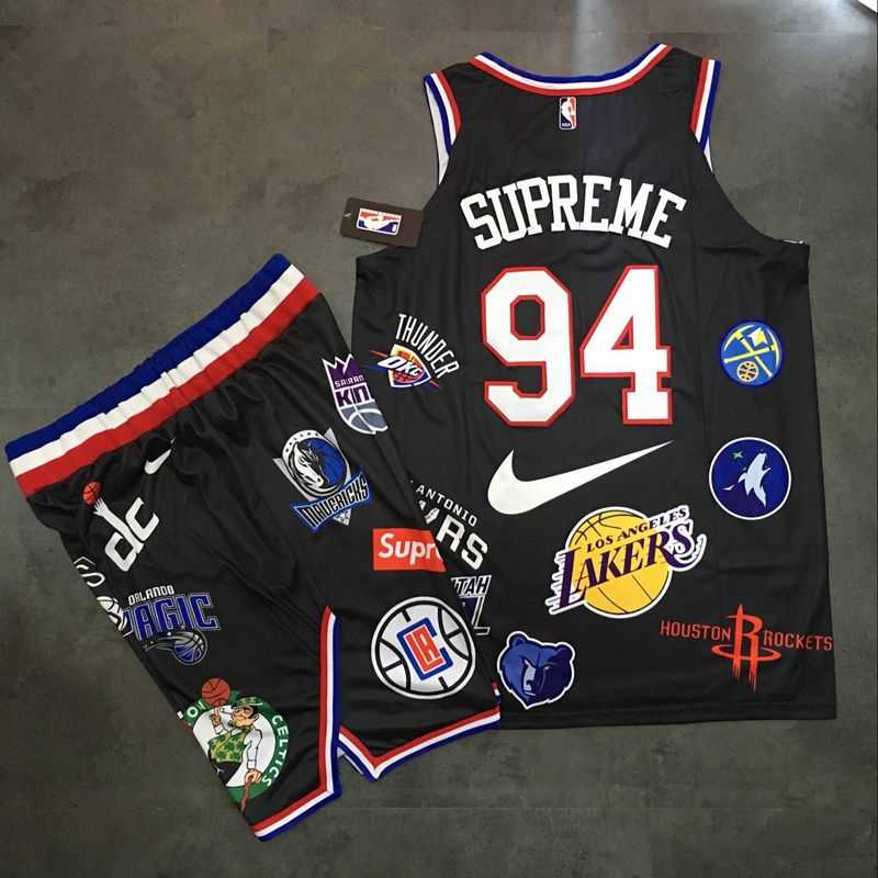 Supreme x Nike x NBA Logos Black Stitched Basketball Stitched NBA Jersey(With Shorts),We sell and wholesale Supreme x Nike x NBA Logos Black Stitched Basketball Stitched NBA Jersey(With Shorts) on line form chian!