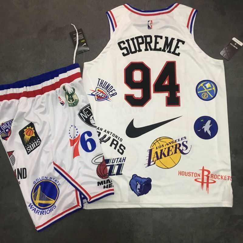 Supreme x Nike x NBA Logos White Stitched Basketball Stitched NBA Jersey(With Shorts),We sell and wholesale Supreme x Nike x NBA Logos White Stitched Basketball Stitched NBA Jersey(With Shorts) on line form chian!