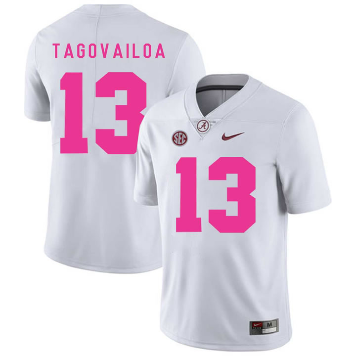Alabama Crimson Tide 13 Tua Tagovailoa White 2018 Breast Cancer Awareness College Football Jersey DingZhi,We sell and wholesale Alabama Crimson Tide 13 Tua Tagovailoa White 2018 Breast Cancer Awareness College Football Jersey DingZhi on line form chian!