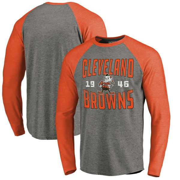 Cleveland Browns NFL Pro Line by Fanatics Branded Timeless Collection Antique Stack Long Sleeve Tri-Blend Raglan T-Shirt Ash,We sell and wholesale Cleveland Browns NFL Pro Line by Fanatics Branded Timeless Collection Antique Stack Long Sleeve Tri-Blend Raglan T-Shirt Ash on line form chian!
