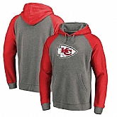 Kansas City Chiefs NFL Pro Line by Fanatics Branded Gray Red Throwback Logo Tri-Blend Raglan Pullover Hoodie 90Hou,baseball caps,new era cap wholesale,wholesale hats