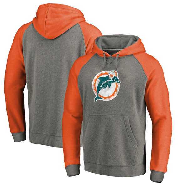Miami Dolphins NFL Pro Line by Fanatics Branded Gray Orange Throwback Logo Tri-Blend Raglan Pullover Hoodie 90Hou,We sell and wholesale Miami Dolphins NFL Pro Line by Fanatics Branded Gray Orange Throwback Logo Tri-Blend Raglan Pullover Hoodie 90Hou on line form chian!