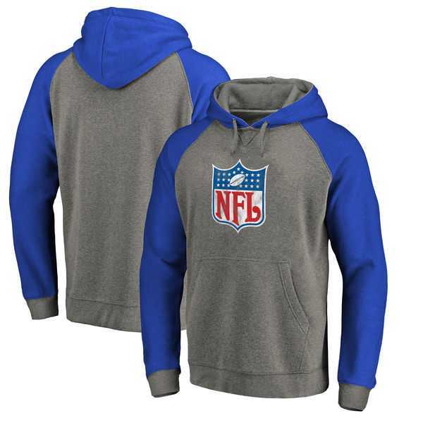 NFL Shield NFL Pro Line by Fanatics Branded Heather Gray Royal Throwback Logo Tri-Blend Raglan Pullover Hoodie 90Hou,We sell and wholesale NFL Shield NFL Pro Line by Fanatics Branded Heather Gray Royal Throwback Logo Tri-Blend Raglan Pullover Hoodie 90Hou on line form chian!
