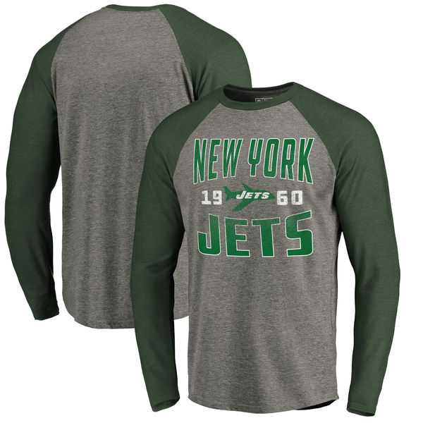 New York Jets NFL Pro Line by Fanatics Branded Timeless Collection Antique Stack Long Sleeve Tri-Blend Raglan T-Shirt Ash,We sell and wholesale New York Jets NFL Pro Line by Fanatics Branded Timeless Collection Antique Stack Long Sleeve Tri-Blend Raglan T-Shirt Ash on line form chian!
