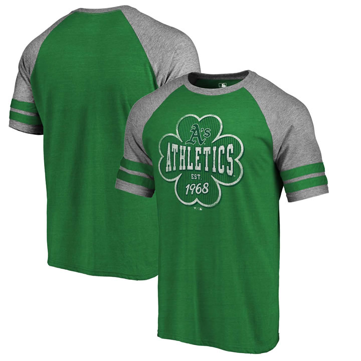 Oakland Athletics Fanatics Branded 2018 St. Patrick's Day Emerald Isle Refresh Raglan 2 Stripe Tri Blend T-Shirt Kelly Green,We sell and wholesale Oakland Athletics Fanatics Branded 2018 St. Patrick's Day Emerald Isle Refresh Raglan 2 Stripe Tri Blend T-Shirt Kelly Green on line form chian!