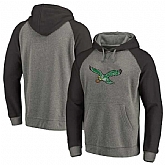 Philadelphia Eagles NFL Pro Line by Fanatics Branded Gray Black Throwback Logo Tri-Blend Raglan Pullover Hoodie 90Hou,baseball caps,new era cap wholesale,wholesale hats