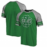 Toronto Blue Jays Fanatics Branded 2018 St. Patrick's Day Emerald Isle Refresh Raglan 2 Stripe Tri Blend T-Shirt Kelly Green,baseball caps,new era cap wholesale,wholesale hats