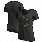 Women Atlanta Falcons NFL Pro Line by Fanatics Branded Camo Collection Liberty Plus Size V Neck T-Shirt Black
