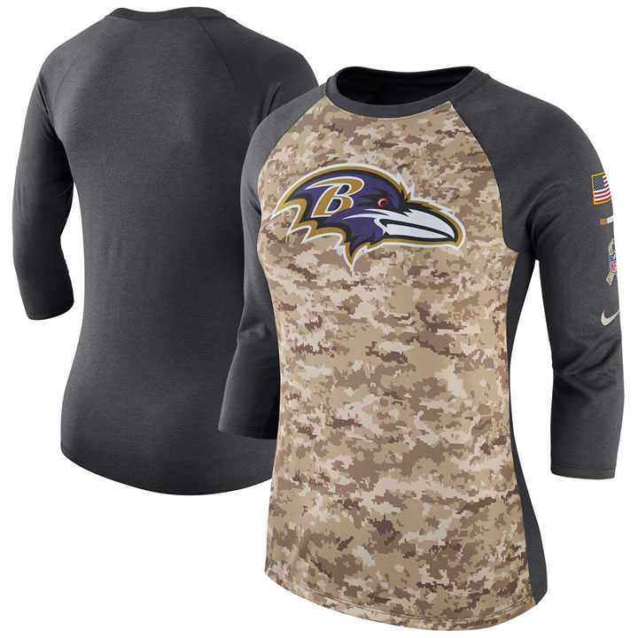 Women Baltimore Ravens Nike Camo Charcoal Salute to Service Legend Three-Quarter Raglan Sleeve T-Shirt 90Hou,We sell and wholesale Women Baltimore Ravens Nike Camo Charcoal Salute to Service Legend Three-Quarter Raglan Sleeve T-Shirt 90Hou on line form chian!