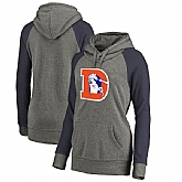 Women Denver Broncos NFL Pro Line by Fanatics Branded Throwback Logo Tri-Blend Raglan Plus Size Pullover Hoodie - GrayNavy,baseball caps,new era cap wholesale,wholesale hats
