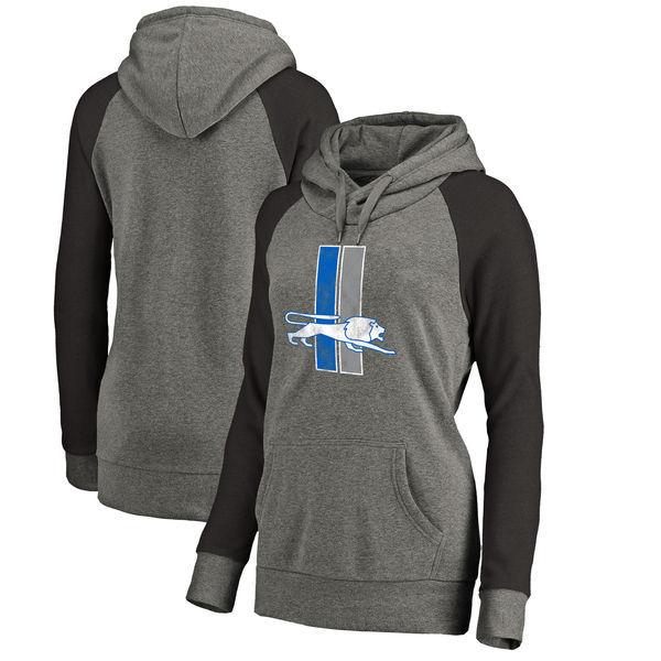 Women Detroit Lions NFL Pro Line by Fanatics Branded Throwback Logo Tri-Blend Raglan Plus Size Pullover Hoodie - GrayBlack,We sell and wholesale Women Detroit Lions NFL Pro Line by Fanatics Branded Throwback Logo Tri-Blend Raglan Plus Size Pullover Hoodie - GrayBlack on line form chian!