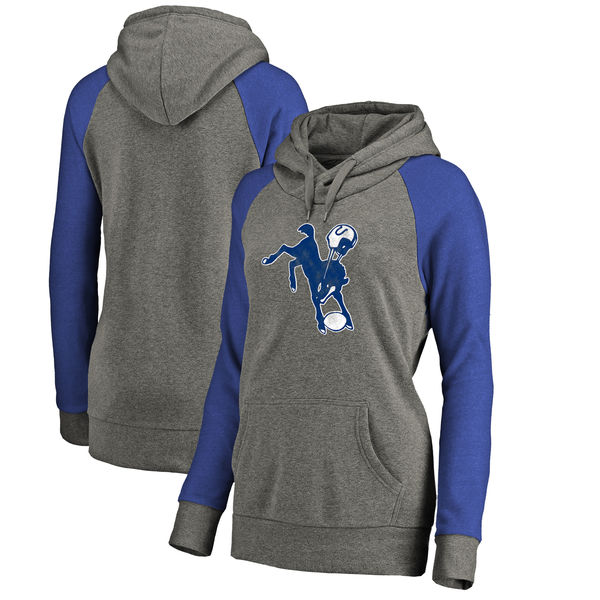 Women Indianapolis Colts NFL Pro Line by Fanatics Branded Throwback Logo Tri-Blend Raglan Plus Size Pullover Hoodie - GrayRoyal,We sell and wholesale Women Indianapolis Colts NFL Pro Line by Fanatics Branded Throwback Logo Tri-Blend Raglan Plus Size Pullover Hoodie - GrayRoyal on line form chian!