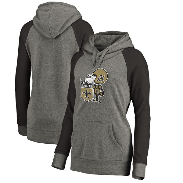 Women New Orleans Saints NFL Pro Line by Fanatics Branded Throwback Logo Tri-Blend Raglan Plus Size Pullover Hoodie - GrayBlack,We sell and wholesale Women New Orleans Saints NFL Pro Line by Fanatics Branded Throwback Logo Tri-Blend Raglan Plus Size Pullover Hoodie - GrayBlack on line form chian!