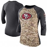 Women San Francisco 49ers Nike Camo Charcoal Salute to Service Legend Three-Quarter Raglan Sleeve T-Shirt 90Hou,baseball caps,new era cap wholesale,wholesale hats