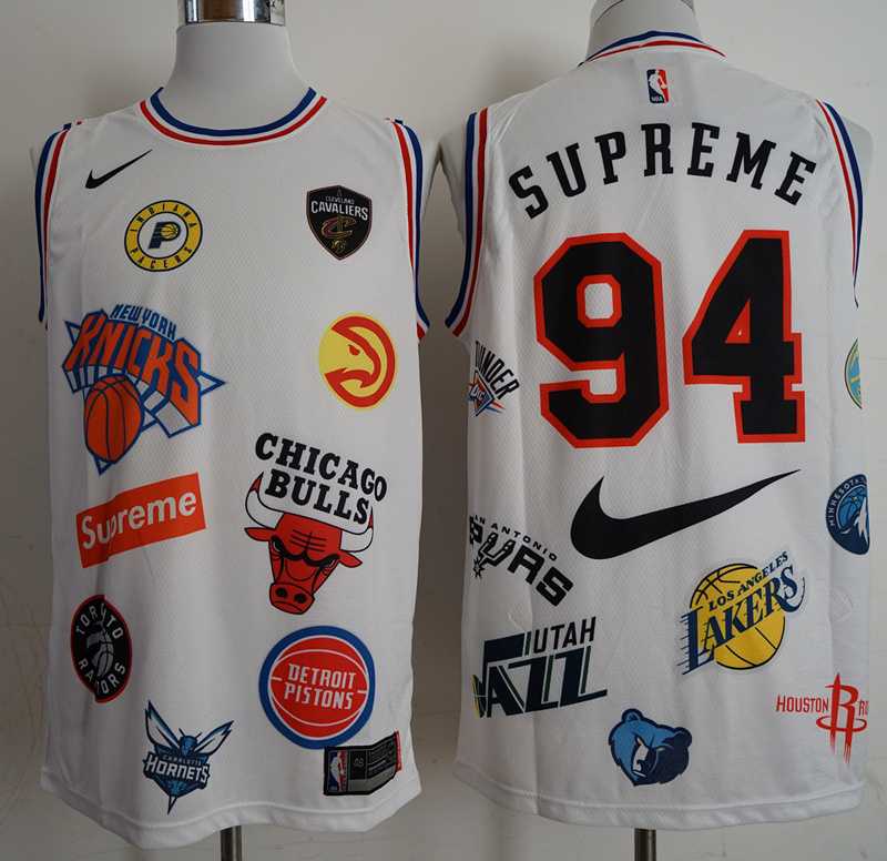 Supreme x Nike x NBA Logos White Stitched Basketball Jersey,We sell and wholesale Supreme x Nike x NBA Logos White Stitched Basketball Jersey on line form chian!