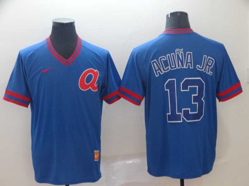 Braves 13 Ronald Acuna Jr Blue Throwback Jerseys,We sell and wholesale Braves 13 Ronald Acuna Jr Blue Throwback Jerseys on line form chian!