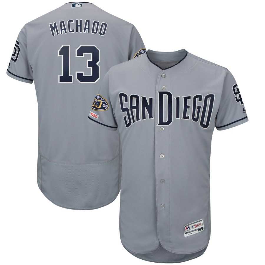 Padres 13 Manny Machado Gray 50th Anniversary and 150th Patch FlexBase Jersey Dzhi,We sell and wholesale Padres 13 Manny Machado Gray 50th Anniversary and 150th Patch FlexBase Jersey Dzhi on line form chian!